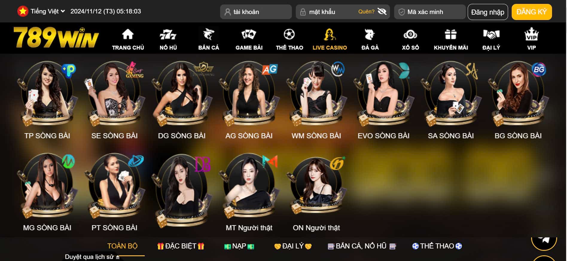 sảnh casino 789win